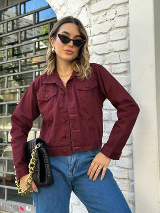 Imagem de Jaqueta Jeans Feminina Botão Encapado Tendência Da Moda