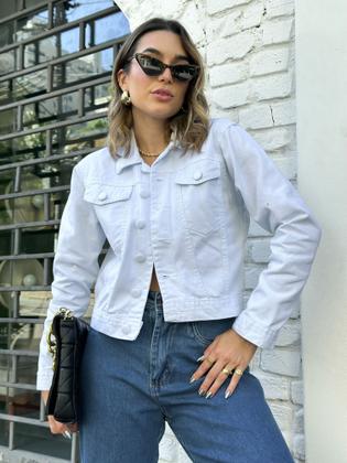 Imagem de Jaqueta Jeans Feminina Botão Encapado Tendência Da Moda