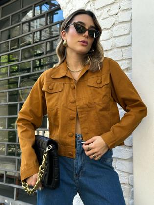 Imagem de Jaqueta Jeans Feminina Botão Encapado Tendência Da Moda