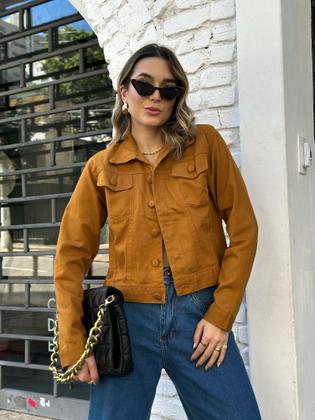 Imagem de Jaqueta Jeans Feminina Botão Encapado Tendência Da Moda