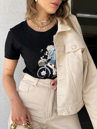 Imagem de Jaqueta Jeans Feminina Botão Encapado Tendência Da Moda