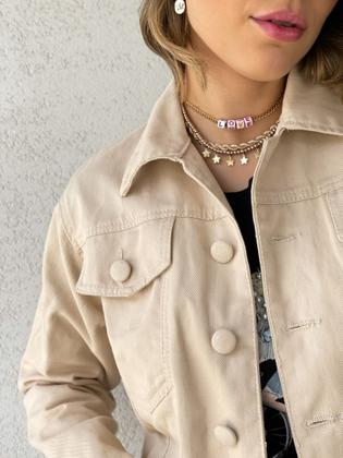 Imagem de Jaqueta Jeans Feminina Botão Encapado Tendência Da Moda