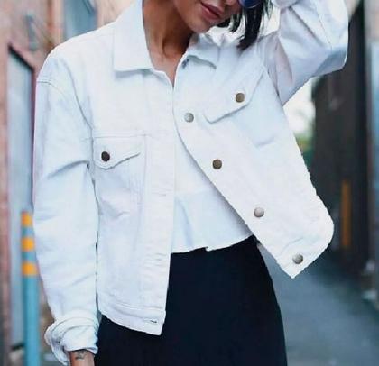 Imagem de Jaqueta Jeans Feminina Branca Outono e Inverno