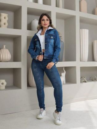 Imagem de jaqueta Jeans Feminina Com Elastano pelúcia manga longa 0006