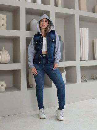 Imagem de jaqueta Jeans Feminina Com Moletom e capuz  manga longa 0005