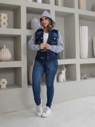 Imagem de jaqueta Jeans Feminina Com Moletom e capuz  manga longa 0005