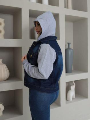 Imagem de jaqueta Jeans Feminina Com Moletom e capuz  manga longa 0005