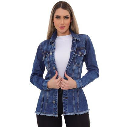 Imagem de Jaqueta Jeans Feminina Lavagem Escura com Botões  100% Algodão