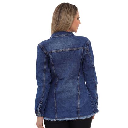 Imagem de Jaqueta Jeans Feminina Lavagem Escura com Botões  100% Algodão