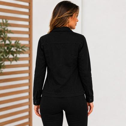 Imagem de Jaqueta Jeans Feminina Max Moderna com Barra Oversized Casual Outono Inverno COR:PRETOTAMANHO:GG