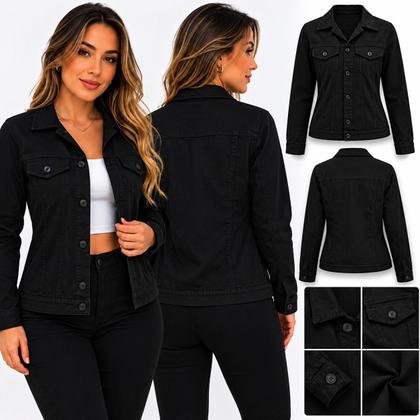 Imagem de Jaqueta Jeans Feminina Max Moderna com Barra Oversized Casual Outono Inverno COR:PRETOTAMANHO:GG