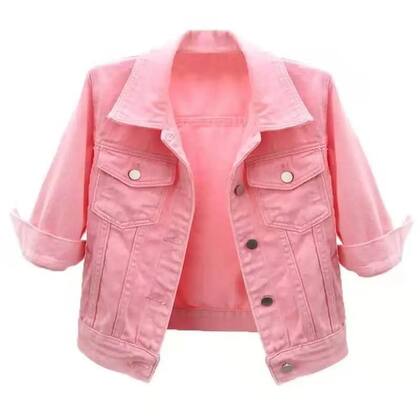 Imagem de Jaqueta Jeans Feminina Rosa Roxa Amarela Curta Casual Solta Para Primavera Outono