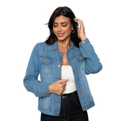 Imagem de Jaqueta Jeans Feminina Simples 100% Algodão
