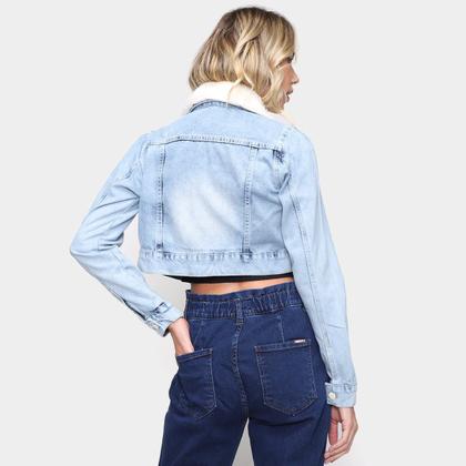 Imagem de Jaqueta Jeans Naraka Cropped Pelinho Feminina