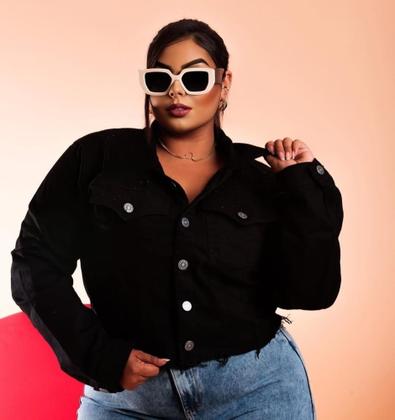 Imagem de Jaqueta Jeans Plus Size Preta - Com Lycra - Super Lançamento