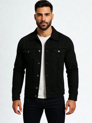 Imagem de Jaqueta Jeans Preta Masculina Casual  Moderna, Versátil e Estilosa