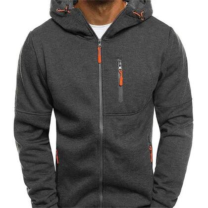 Imagem de Jaqueta Masculina Com Capuz Em Cor Sólida, Manga Longa, Zíper, Casual, Para Academia E Esportes,