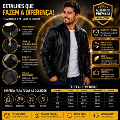 Imagem de Jaqueta Masculina Couro E Ribana Tipo Zara Blusa Frio Motoqueiro Casual Elegante Com Ziper Premium