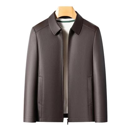 Imagem de Jaqueta Masculina De Couro De Cabra Tamanho Grande Com Lapela, Moda Casual Primavera Outono