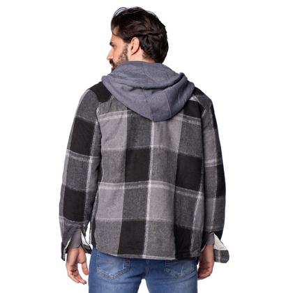 Imagem de Jaqueta Masculina Gansgter Capuz Flanelada Xadrez Cinza/Preto