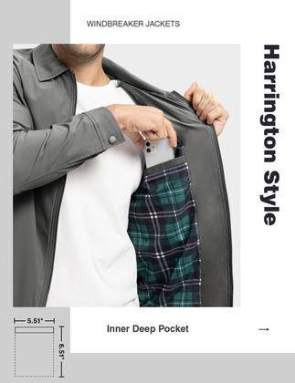 Imagem de Jaqueta masculina leve TBMPOY, corta-vento, cinza, resistente à água