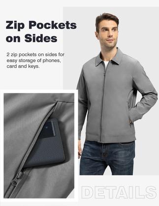 Imagem de Jaqueta masculina leve TBMPOY, corta-vento, cinza, resistente à água