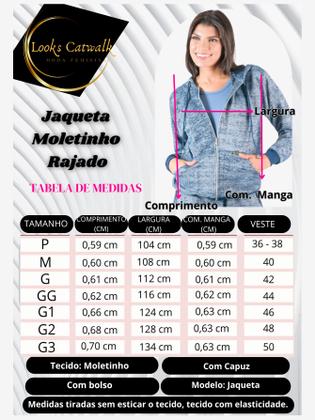 Imagem de Jaqueta Moletinho Feminina Rajado Bolso e Capuz P Plus Size
