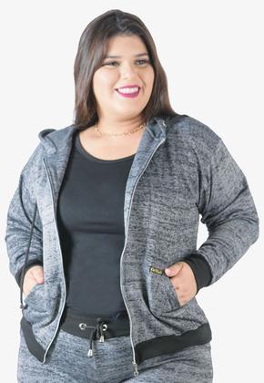 Imagem de Jaqueta Moletinho Feminina Rajado Bolso e Capuz P Plus Size