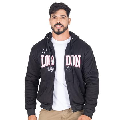 Imagem de Jaqueta Moletom Masculina Bordada London Com Capuz Bolsos