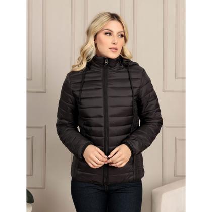 Imagem de Jaqueta Nylon impermeável Feminina Preta Casaco de Frio Puffer Bobojaco