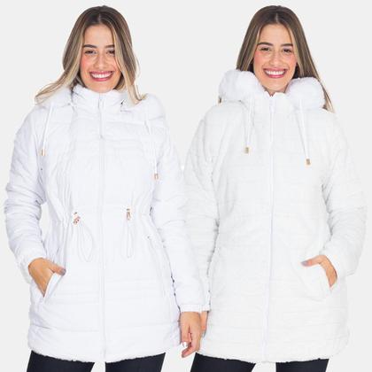 Imagem de Jaqueta Parka Feminina Dupla Face Nylon Peluciada Com Capuz