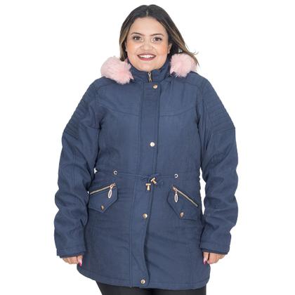 Imagem de Jaqueta Parka Feminina Sarja Plus Size Peluciada Capuz Bolso