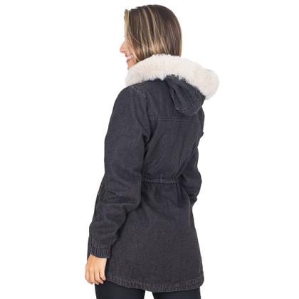 Imagem de Jaqueta Parka Jeans Feminina Peluciada Com Capuz Bolsos