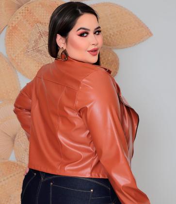 Imagem de Jaqueta Plus Size Feminina Couro material sintético Pixie Casaco Blusa