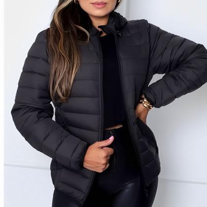 Imagem de Jaqueta Puffer Bobojaco Feminina Casaco Corta Vento Acolchoada Impermeável Bolsos Capuz Removível