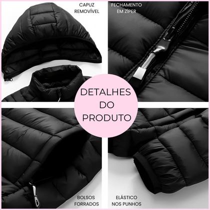 Imagem de Jaqueta Puffer Bobojaco Feminina Casaco Corta Vento Acolchoada Impermeável Bolsos Capuz Removível