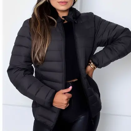 Imagem de Jaqueta Puffer Bobojaco Feminina Casaco Corta Vento Acolchoada Impermeável Bolsos Capuz Removível
