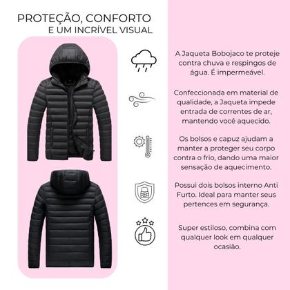 Imagem de Jaqueta Puffer Bobojaco Feminina Casaco Corta Vento Acolchoada Impermeável Bolsos Capuz Removível