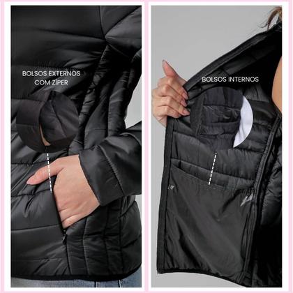 Imagem de Jaqueta Puffer Bobojaco Feminina Casaco Corta Vento Acolchoada Impermeável Bolsos Capuz Removível