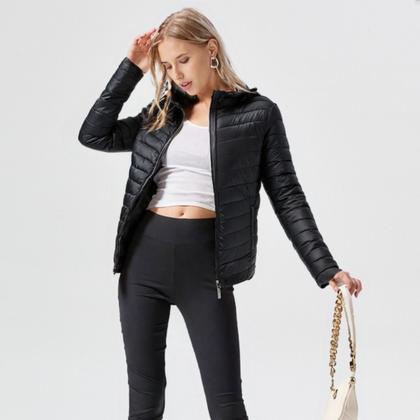 Imagem de Jaqueta Puffer Bobojaco Feminina Casaco Corta Vento Acolchoada Impermeável Bolsos Capuz Removível