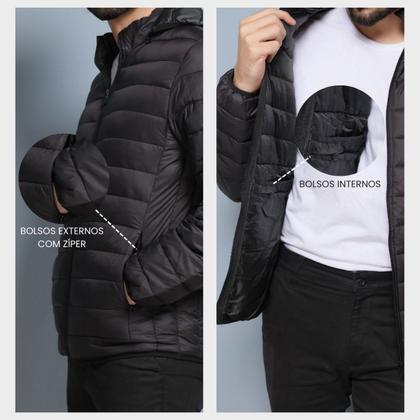 Imagem de Jaqueta Puffer Bobojaco Masculina Casaco Corta Vento Acolchoada Impermeável Bolsos Capuz Removível