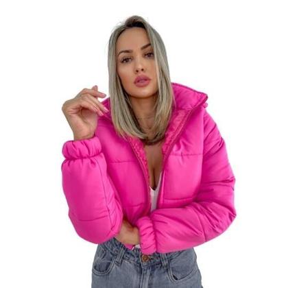 Imagem de Jaqueta Puffer Feminina Cítrica Rosa Com Capuz Curta