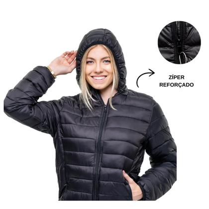 Imagem de Jaqueta Puffer Nylon Feminina Capuz Removível Moda Inverno Bobojaco