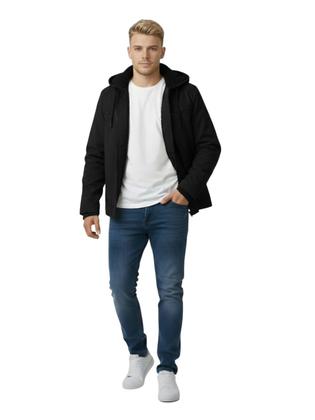 Imagem de Jaqueta Sarja Masculina Peluciada Com Bolsos e Capuz
