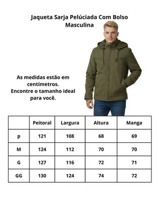 Imagem de Jaqueta Sarja Masculina Peluciada Com Bolsos e Capuz