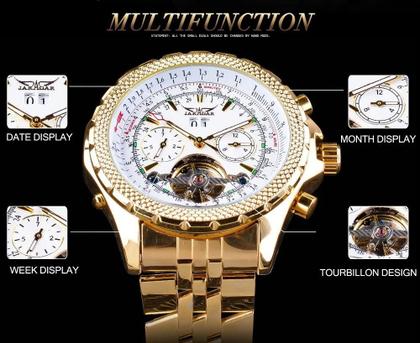 Imagem de Jaragar Relógio Turbilhão de Aço Inoxidável,Sem gênero, Relógio Automático Mecânico Multifuncional, Calendar Week, Luxo, Marca Top, Moda