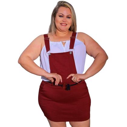 Imagem de Jardineira feminina saia curta com suspensorios e bolso frontal e laterais de bengaline com ziper salopete mini moda jovial menina 38 40 42 44