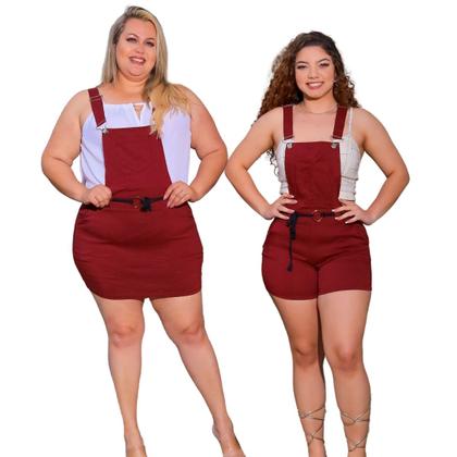 Imagem de Jardineira feminina saia curta com suspensorios e bolso frontal e laterais de bengaline com ziper salopete mini moda jovial menina 38 40 42 44