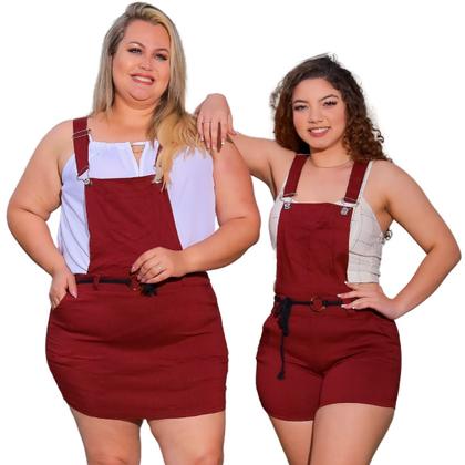 Imagem de Jardineira feminina saia curta com suspensorios e bolso frontal e laterais de bengaline com ziper salopete mini moda jovial menina 38 40 42 44