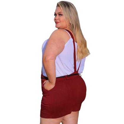 Imagem de Jardineira feminina saia curta com suspensorios e bolso frontal e laterais de bengaline com ziper salopete mini moda jovial menina 38 40 42 44